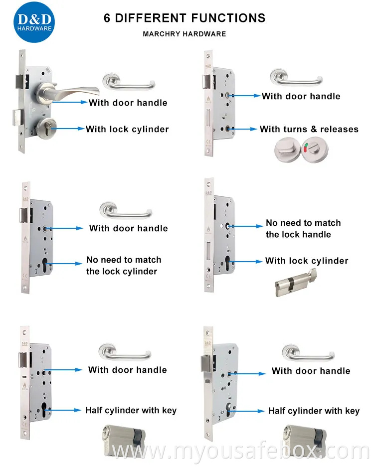 CE Security Euro Fire Rated Stainless Steel Safe Mortise Handle Metal Sash SUS Commercial Wooden Cylinder Magnetic Key Zinc Sliding Inner Guangdong Door Lock